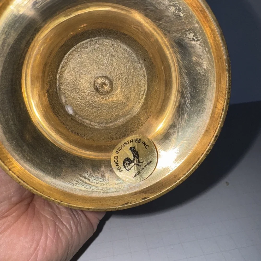 VTG Penco Industries Brass Etched Enamel Bud Vase India Gold Floral 9.5